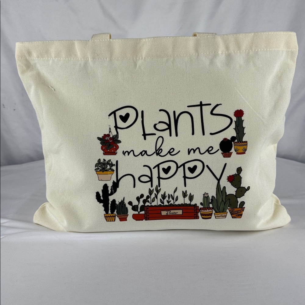 NWT Handmade Canvas Tote Bag with Plant Design - Picture 1 of 5